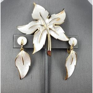 Vintage Park Lane Enamel Leaf Brooch & Earrings Set, Park Lane Jewelry, Parklane